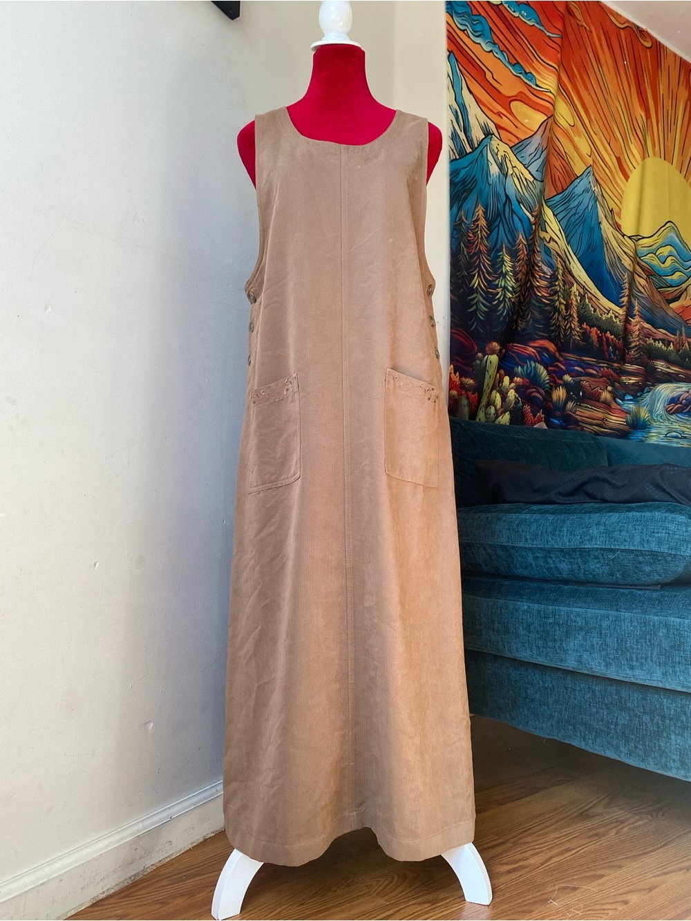 Vintage Sleeveless Brown Corduroy Pinafore Dress